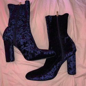 Blue velvet booties